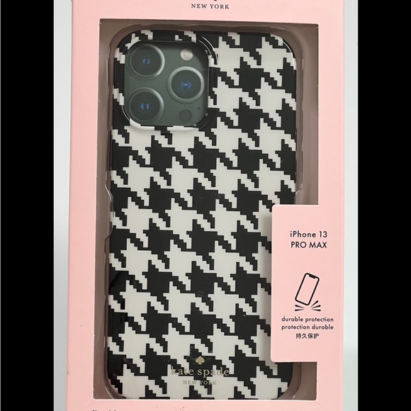 NWT KATE SPADE Houndstooth Printed Resin I-Phone 13 Pro Case! - Picture 4 of 6